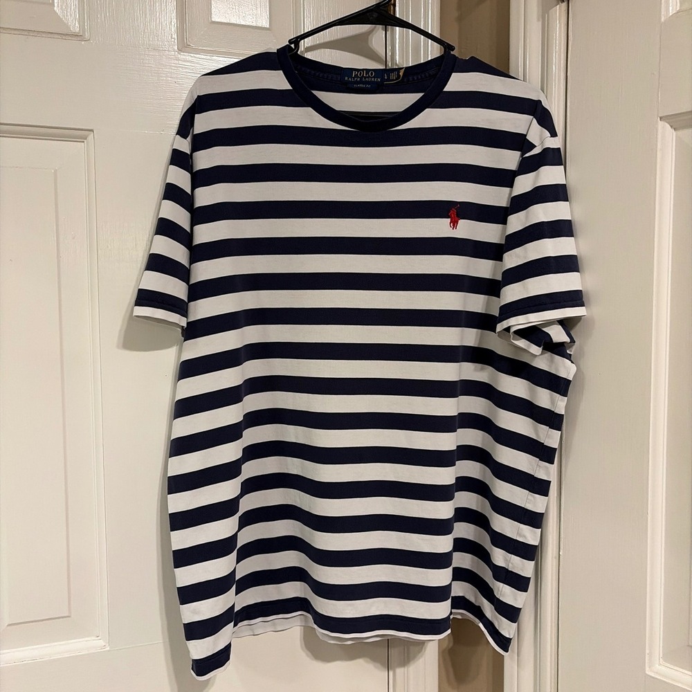 Polo Ralph Lauren Mens Classic Fit Striped T-Shirt Navy White Large